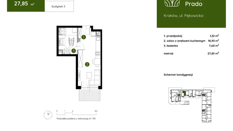 Rzut - Mieszkanie na sprzedaż 1 pokój o powierzchni 27,85 m² - numer 3.A.0.03 w Murapol Prado etap II