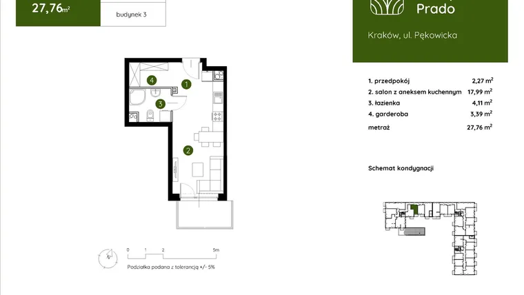 Rzut - Mieszkanie na sprzedaż 1 pokój o powierzchni 27,76 m² - numer 3.A.1.03 w Murapol Prado etap II