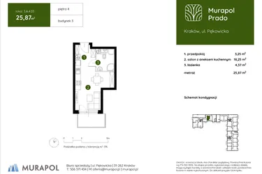 Rzut - Mieszkanie na sprzedaż 1 pokój o powierzchni 25,87 m² - numer 3.A.4.03 w Murapol Prado etap II