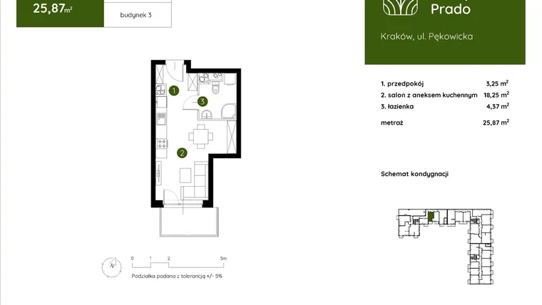 Rzut - Mieszkanie na sprzedaż 1 pokój o powierzchni 25,87 m² - numer 3.A.4.03 w Murapol Prado etap II