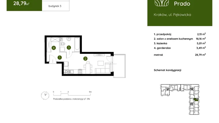 Rzut - Mieszkanie na sprzedaż 1 pokój o powierzchni 28,79 m² - numer 3.C.2.02 w Murapol Prado etap II