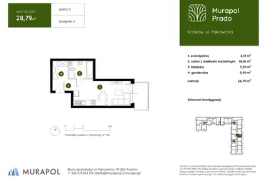 Rzut - Mieszkanie na sprzedaż 1 pokój o powierzchni 28,79 m² - numer 3.C.3.02 w Murapol Prado etap II