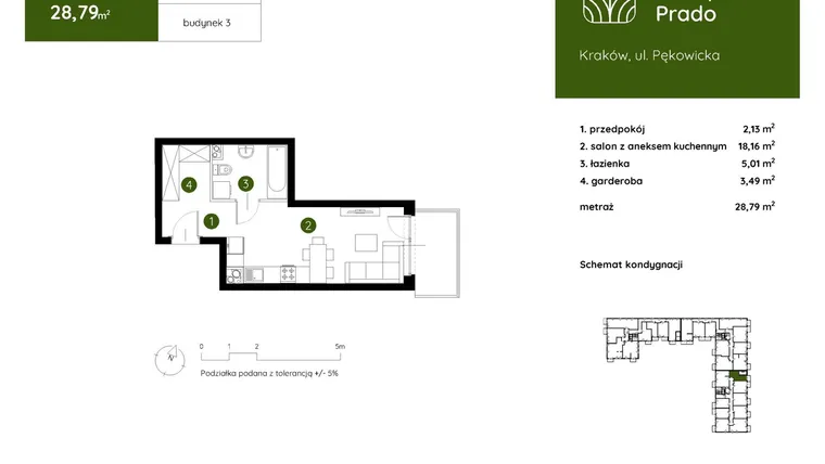 Rzut - Mieszkanie na sprzedaż 1 pokój o powierzchni 28,79 m² - numer 3.C.3.02 w Murapol Prado etap II