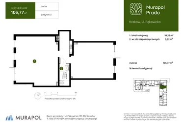 Rzut - Lokal użytkowy na sprzedaż 1 pokój o powierzchni 103,77 m² - numer 3.B.0.LU.02 w Murapol Prado etap II