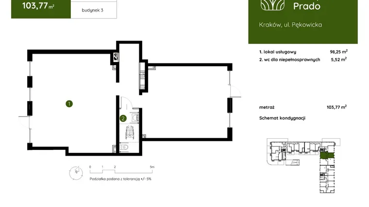 Rzut - Lokal użytkowy na sprzedaż 1 pokój o powierzchni 103,77 m² - numer 3.B.0.LU.02 w Murapol Prado etap II