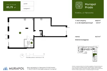 Rzut - Lokal użytkowy na sprzedaż 1 pokój o powierzchni 85,73 m² - numer 3.C.0.LU.01 w Murapol Prado etap II