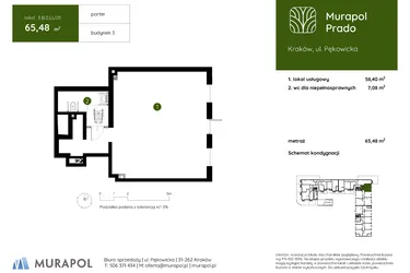 Rzut - Lokal użytkowy na sprzedaż 1 pokój o powierzchni 65,48 m² - numer 3.B.0.LU.01 w Murapol Prado etap II