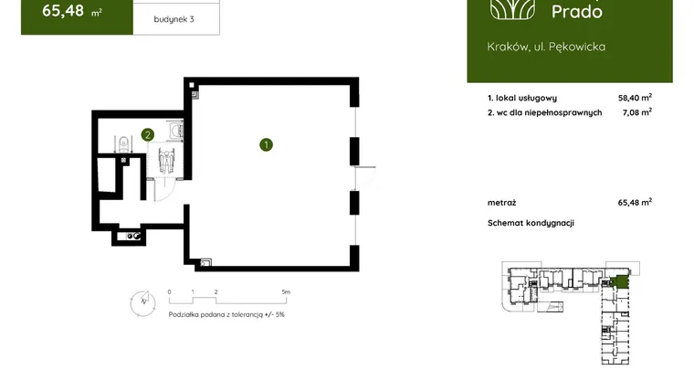 Rzut - Lokal użytkowy na sprzedaż 1 pokój o powierzchni 65,48 m² - numer 3.B.0.LU.01 w Murapol Prado etap II