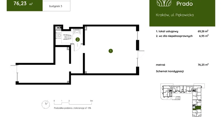 Rzut - Lokal użytkowy na sprzedaż 1 pokój o powierzchni 76,23 m² - numer 3.C.0.LU.03 w Murapol Prado etap II