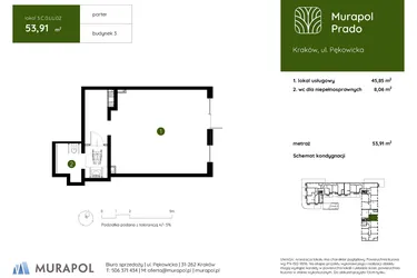 Rzut - Lokal użytkowy na sprzedaż 1 pokój o powierzchni 53,91 m² - numer 3.C.0.LU.02 w Murapol Prado etap II