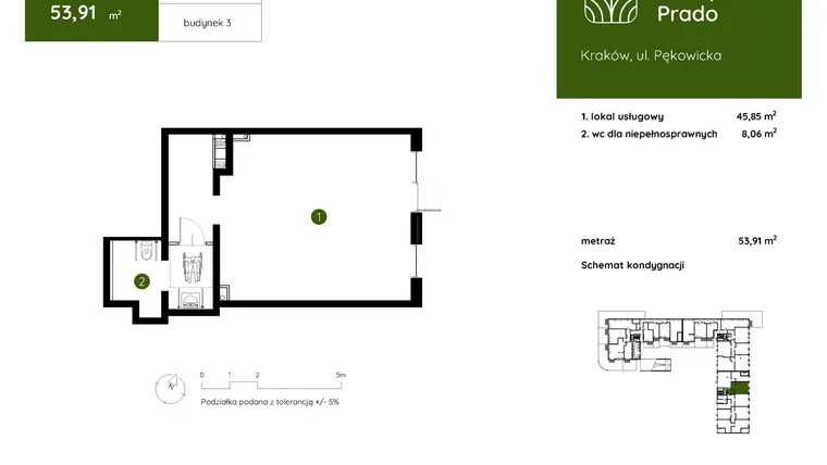 Rzut - Lokal użytkowy na sprzedaż 1 pokój o powierzchni 53,91 m² - numer 3.C.0.LU.02 w Murapol Prado etap II