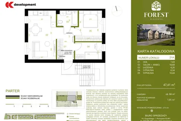 Rzut - Mieszkanie na sprzedaż 3 pokoje o powierzchni 47,41 m² - numer 21A w Wiązowna Forest