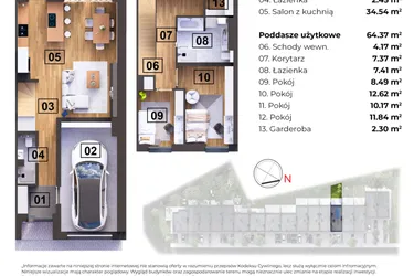Rzut - Dom na sprzedaż 5 pokoi o powierzchni 106,88 m² - numer E w Nowomostova
