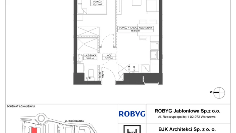 Rzut - Mieszkanie na sprzedaż 2 pokoje o powierzchni 33,96 m² - numer A.1M13 w Foresteria bud. A