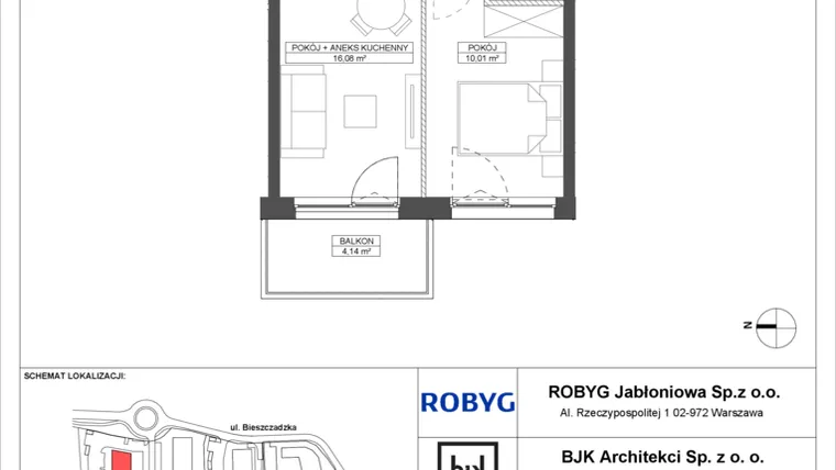 Rzut - Mieszkanie na sprzedaż 2 pokoje o powierzchni 33,32 m² - numer A.3M10 w Foresteria bud. A