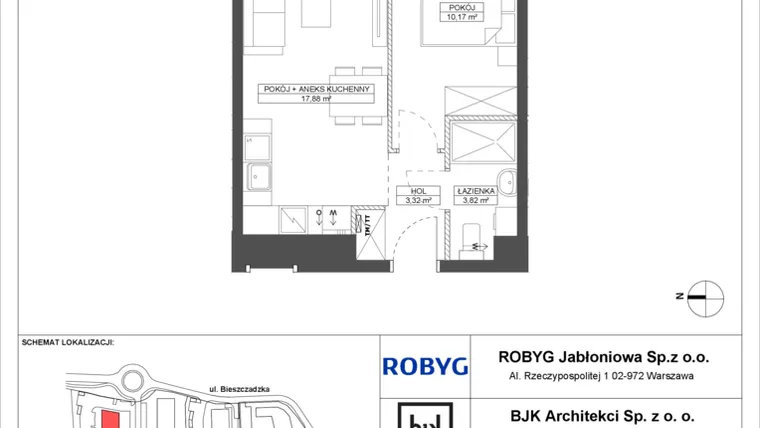 Rzut - Mieszkanie na sprzedaż 2 pokoje o powierzchni 35,19 m² - numer A.1M02 w Foresteria bud. A