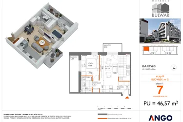 Rzut - Mieszkanie na sprzedaż 2 pokoje o powierzchni 46,57 m² - numer 7 w Osiedle Bulwar bud. 5