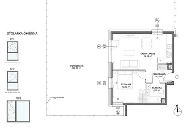 Rzut - Mieszkanie na sprzedaż 2 pokoje o powierzchni 46,57 m² - numer C1.04 w Awionika