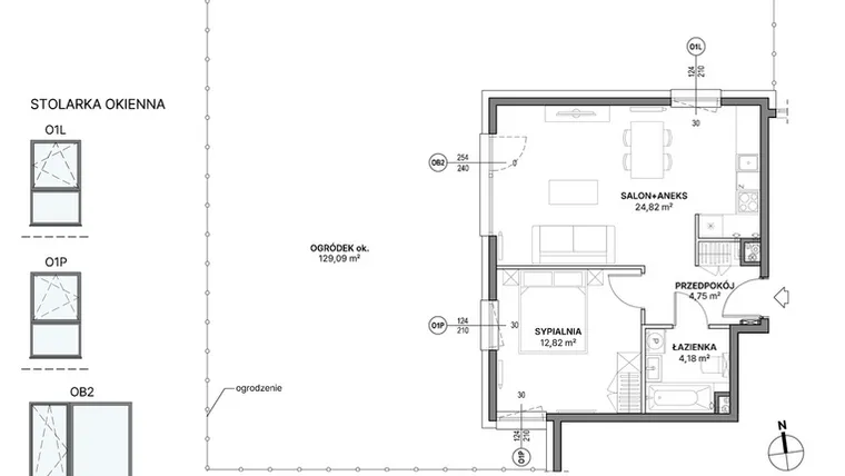 Rzut - Mieszkanie na sprzedaż 2 pokoje o powierzchni 46,57 m² - numer C1.04 w Awionika