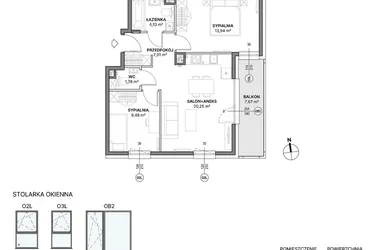 Rzut - Mieszkanie na sprzedaż 3 pokoje o powierzchni 56,59 m² - numer C1.06 w Awionika