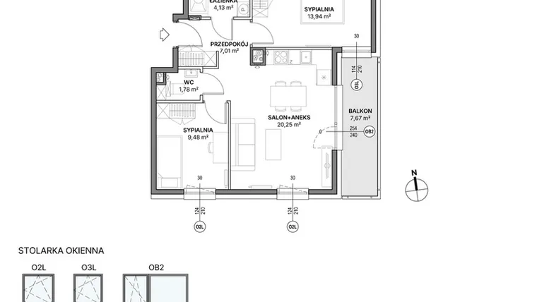 Rzut - Mieszkanie na sprzedaż 3 pokoje o powierzchni 56,59 m² - numer C1.06 w Awionika