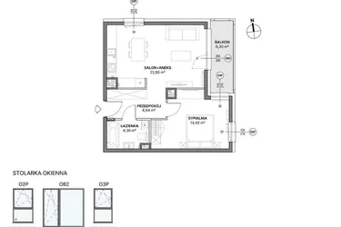 Rzut - Mieszkanie na sprzedaż 2 pokoje o powierzchni 48,22 m² - numer C1.05 w Awionika