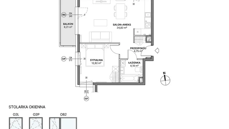 Rzut - Mieszkanie na sprzedaż 2 pokoje o powierzchni 46,57 m² - numer C1.08 w Awionika