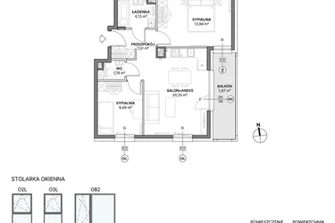 Rzut - Mieszkanie na sprzedaż 3 pokoje o powierzchni 56,59 m² - numer C1.10 w Awionika