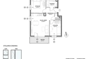 Rzut - Mieszkanie na sprzedaż 3 pokoje o powierzchni 55,6 m² - numer C1.07 w Awionika