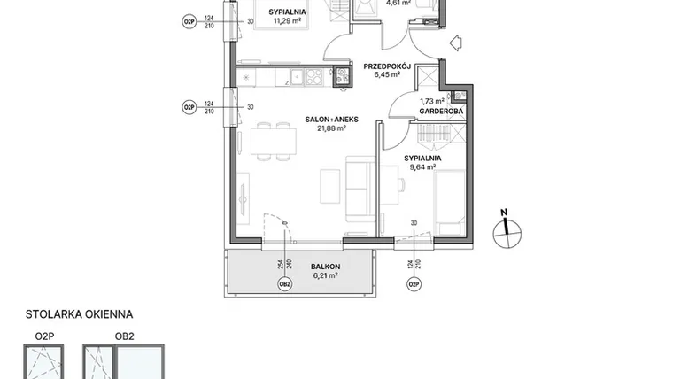 Rzut - Mieszkanie na sprzedaż 3 pokoje o powierzchni 55,6 m² - numer C1.07 w Awionika