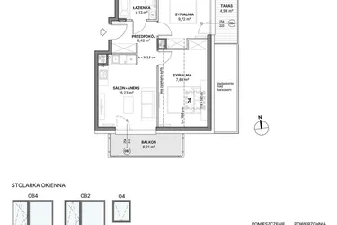 Rzut - Mieszkanie na sprzedaż 3 pokoje o powierzchni 43,38 m² - numer C1.14 w Awionika
