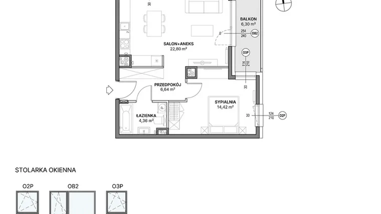 Rzut - Mieszkanie na sprzedaż 2 pokoje o powierzchni 48,22 m² - numer C1.09 w Awionika