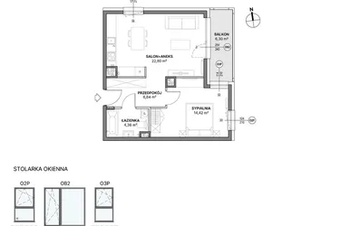 Rzut - Mieszkanie na sprzedaż 2 pokoje o powierzchni 48,22 m² - numer C1.09 w Awionika
