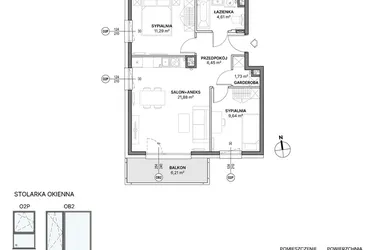 Rzut - Mieszkanie na sprzedaż 3 pokoje o powierzchni 55,6 m² - numer C1.11 w Awionika