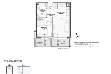 Rzut - Mieszkanie na sprzedaż 2 pokoje o powierzchni 37,74 m² - numer B1.A.04 w Awionika