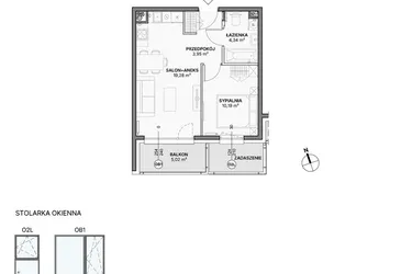 Rzut - Mieszkanie na sprzedaż 2 pokoje o powierzchni 37,76 m² - numer B1.B.02 w Awionika