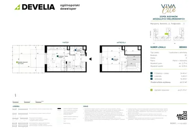 Rzut - Mieszkanie na sprzedaż 1 pokój o powierzchni 44,53 m² - numer BE0003 w Viva Cité