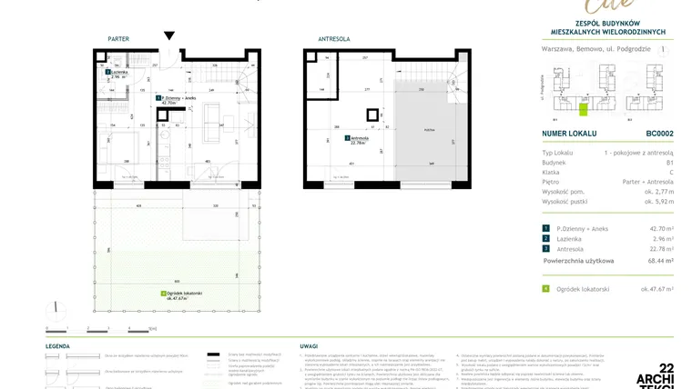 Rzut - Mieszkanie na sprzedaż 1 pokój o powierzchni 68,44 m² - numer BC0002 w Viva Cité