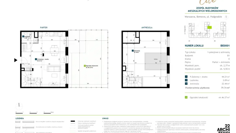 Rzut - Mieszkanie na sprzedaż 1 pokój o powierzchni 79,74 m² - numer BE0001 w Viva Cité
