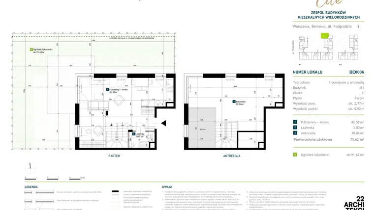 Rzut - Mieszkanie na sprzedaż 1 pokój o powierzchni 75,62 m² - numer BE0006 w Viva Cité