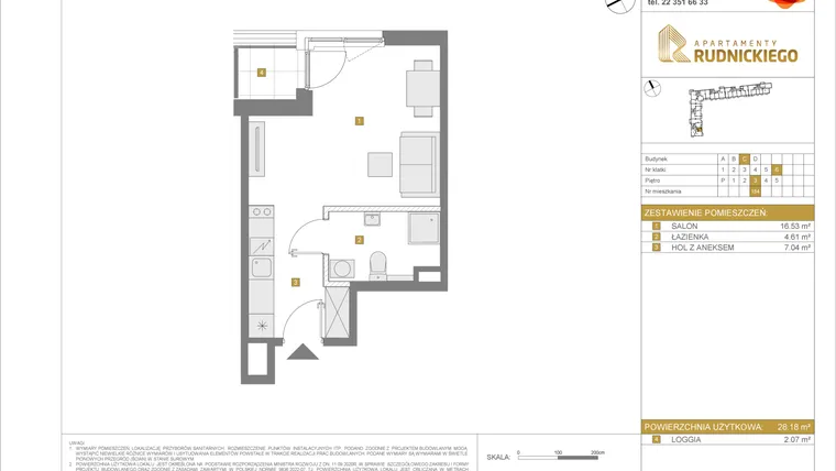 Rzut - Mieszkanie na sprzedaż 1 pokój o powierzchni 28,18 m² - numer C154 w Apartamenty Rudnickiego etap 3.1