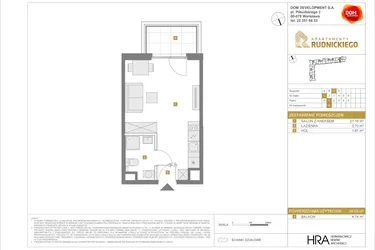 Rzut - Mieszkanie na sprzedaż 1 pokój o powierzchni 26,53 m² - numer C8 w Apartamenty Rudnickiego etap 3.1