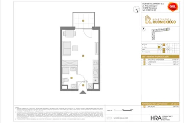 Rzut - Mieszkanie na sprzedaż 1 pokój o powierzchni 26,53 m² - numer C14 w Apartamenty Rudnickiego etap 3.1