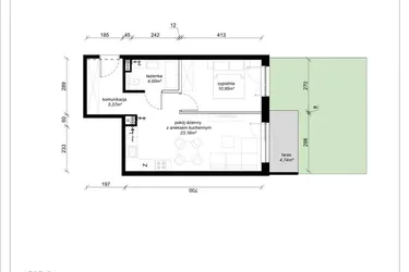 Rzut - Mieszkanie na sprzedaż 2 pokoje o powierzchni 43,48 m² - numer A.0.06.2a w art.TEO2