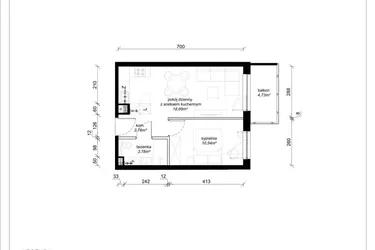 Rzut - Mieszkanie na sprzedaż 2 pokoje o powierzchni 36,77 m² - numer A.1.11.2a w art.TEO2