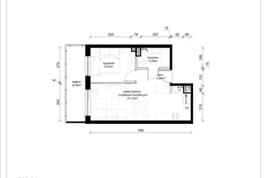 Rzut - Mieszkanie na sprzedaż 2 pokoje o powierzchni 38,15 m² - numer A.1.13.2a w art.TEO2
