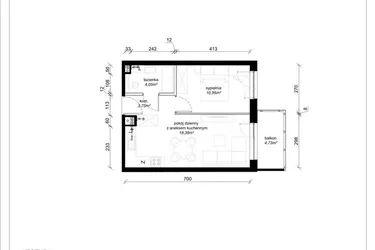 Rzut - Mieszkanie na sprzedaż 2 pokoje o powierzchni 38,14 m² - numer A.1.12.2a w art.TEO2