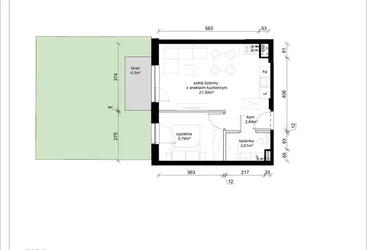 Rzut - Mieszkanie na sprzedaż 2 pokoje o powierzchni 38,74 m² - numer A.0.41.2a w art.TEO2