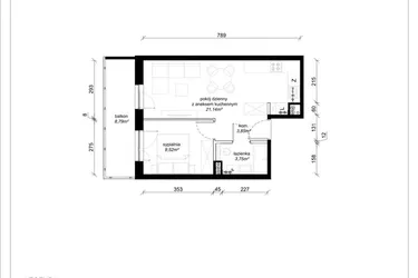 Rzut - Mieszkanie na sprzedaż 2 pokoje o powierzchni 38,26 m² - numer A.1.42.2a w art.TEO2