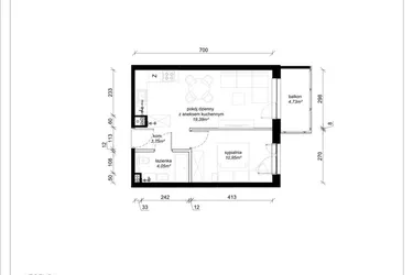 Rzut - Mieszkanie na sprzedaż 2 pokoje o powierzchni 38,14 m² - numer A.1.43.2a w art.TEO2